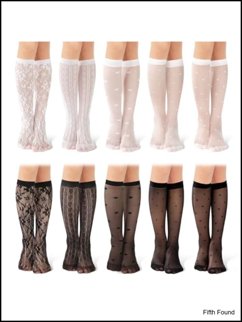 Women Lace Knee High Stockings Sheer Thin Socks 10 Pairs